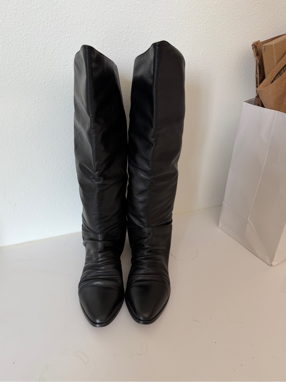 Vintage Black Over-the-Knee Pointed-Toe Boots